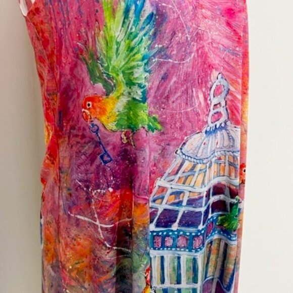 Leoma Lovegrove Colorful Sleeveless Dress Lovebirds Bird Cage Lace Size Sm - Picture 3 of 7